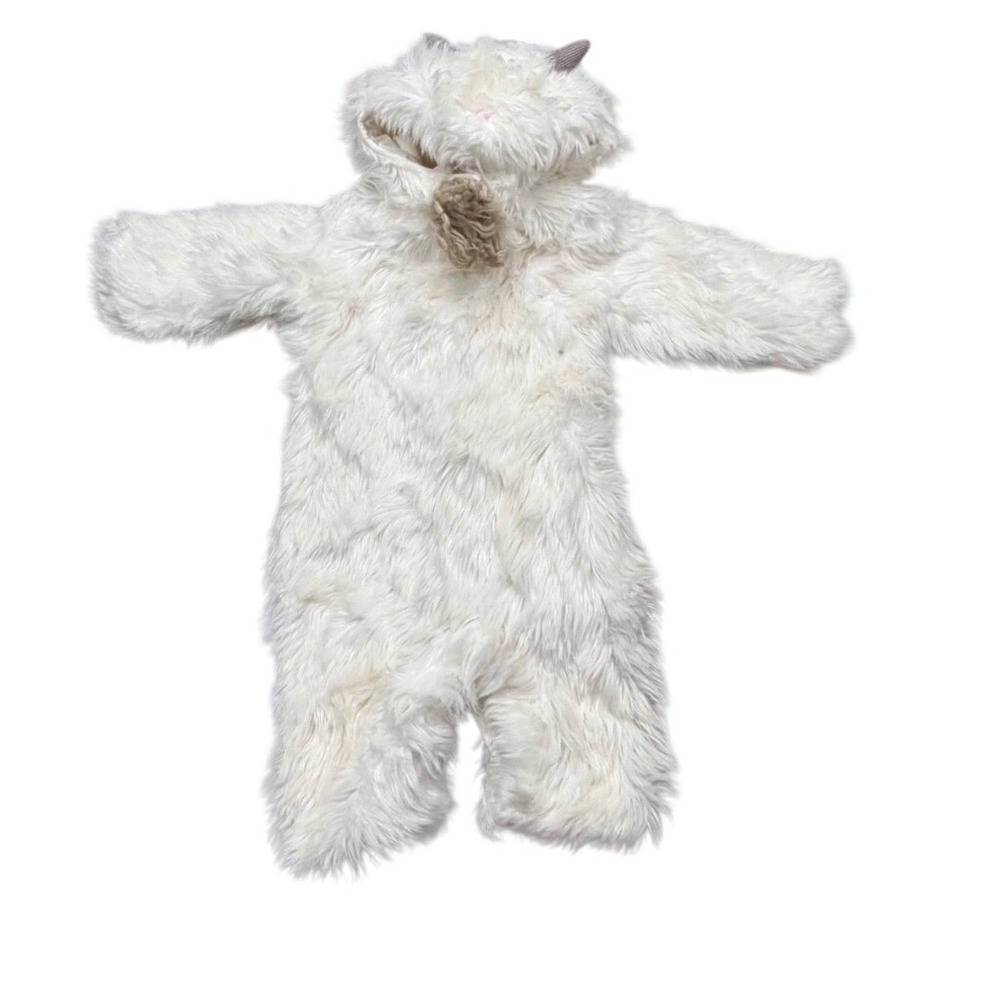 Pottery Barn 6/12 months White Faux Fur Goat Costume Jumpsuit Hooded Animal